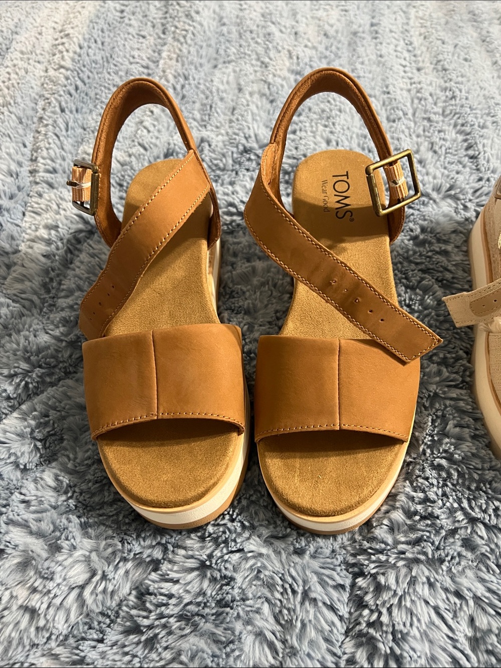 Toms Platform Sandals in Brown, Cream, and Black - Picture 2 of 4
